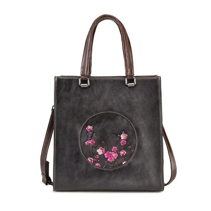 First Layer Cowhide Shoulder Bag Female Handbag Floral Embossed High Quality Vintage Style Women Genuine Leather Messenger Bags