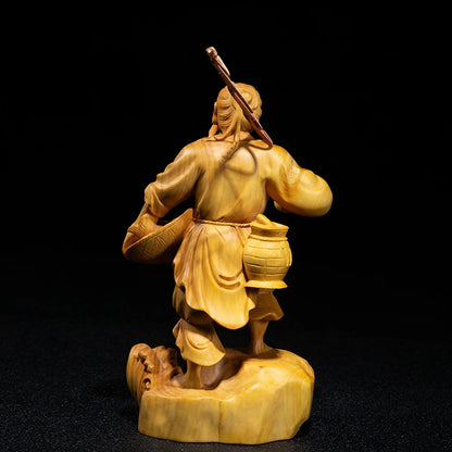 Fisherman Character Sculpture Boxwood Carving Crafts Chinese Culture Statue Home Decoration Solid Wood Handmade Characters