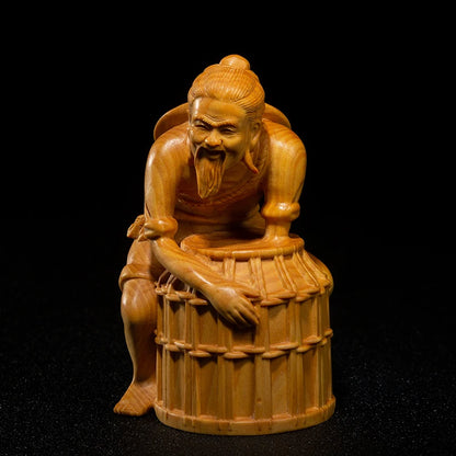 Fisherman Statue Chinese Culture Traditional Crafts Boxwood Carving Creative Wood Home Decoration Character Boutique Ornaments