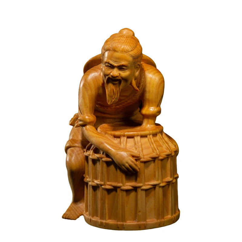 Fisherman Statue Chinese Culture Traditional Crafts Boxwood Carving Creative Wood Home Decoration Character Boutique Ornaments