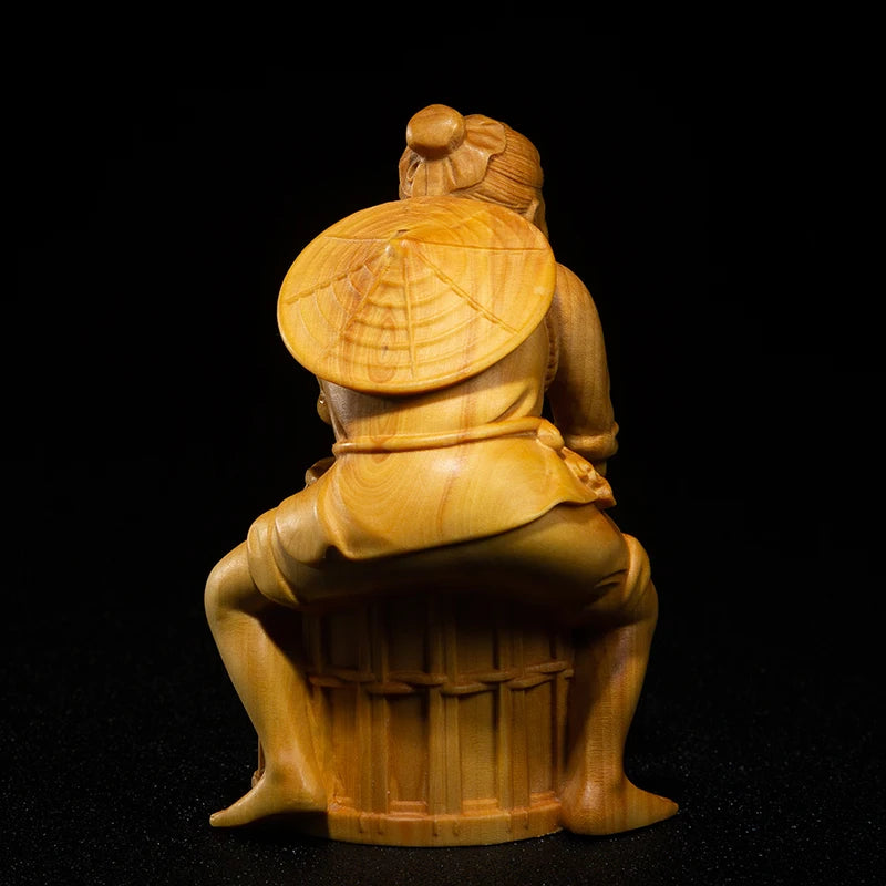 Fisherman Statue Chinese Culture Traditional Crafts Boxwood Carving Creative Wood Home Decoration Character Boutique Ornaments