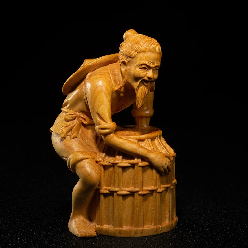 Fisherman Statue Chinese Culture Traditional Crafts Boxwood Carving Creative Wood Home Decoration Character Boutique Ornaments