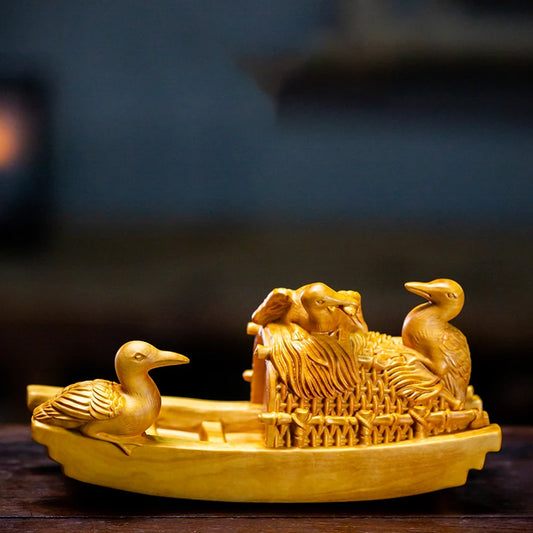 Fishing boat Cormorant Osprey Boats Animal Statue Lucky Wood Decoration Chinese Decoration Classical Wood Statue Home Decoration