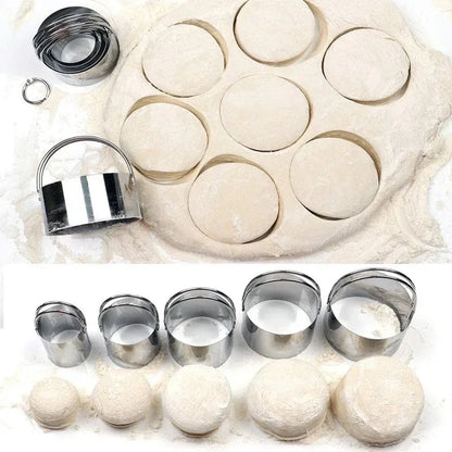 Five-Piece round Dumpling Mold Stainless Steel Wonton Dumpling Wrapper Mold Kitchen Cookie Cutter Cookie Cutter