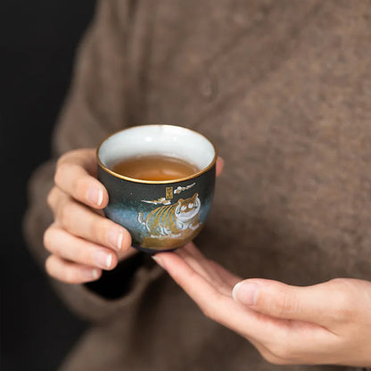 Five Tigers Linmen Tiger Tea Cup Zodiac Year Gift Stoneware Enameled Cast Iron Master Cup Kung Fu Tea Set Package Gift Box