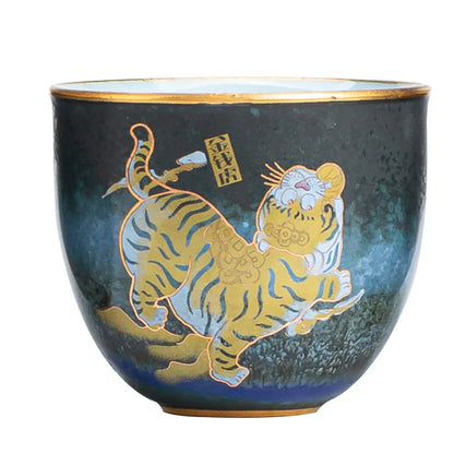 Five Tigers Linmen Tiger Tea Cup Zodiac Year Gift Stoneware Enameled Cast Iron Master Cup Kung Fu Tea Set Package Gift Box