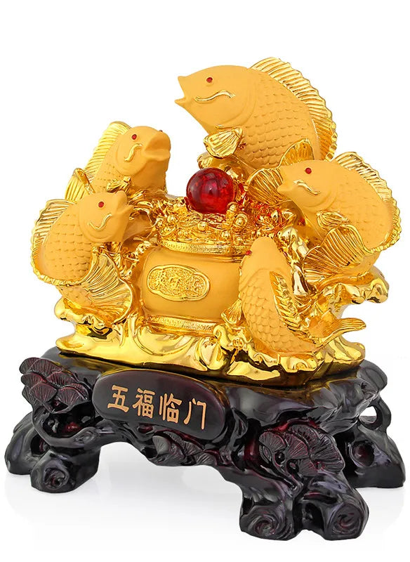 Five carp set out to attract luck feng shui fish resin gold cornucopia handicraft home decor fish statue decoration maison