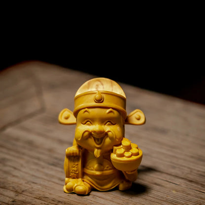 Five-way Fortuna Folk Mythical Figures Sculpture Wood Carving Buddha Statues Home Decoration Lucky Feng Shui Car Ornaments