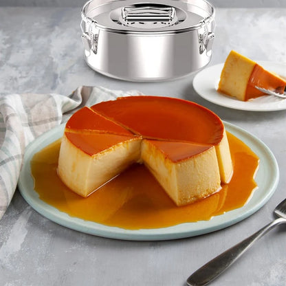 Flan Pan  Mold Stainless Steel Silver Oastry Molds Flan Mold With Lid - Flan Maker For 6 Quart Pot