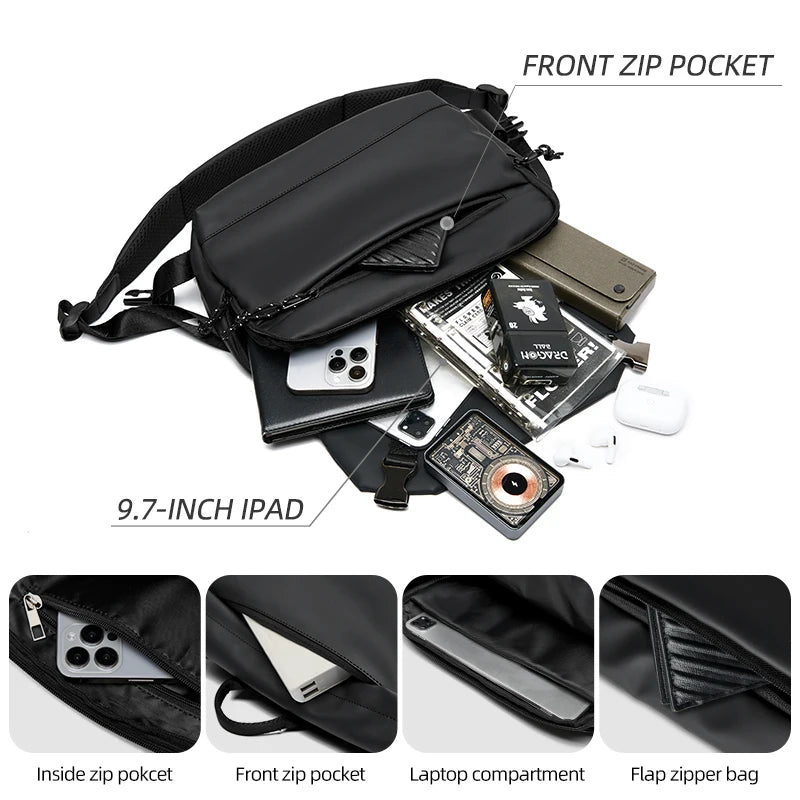 Flap Crossbody Bag for Men, Waterproof Nylon Messenger with iPad Compartment, Unisex Shoulder Bag for Traveling Commute Work