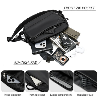 Flap Crossbody Bag for Men, Waterproof Nylon Messenger with iPad Compartment, Unisex Shoulder Bag for Traveling Commute Work