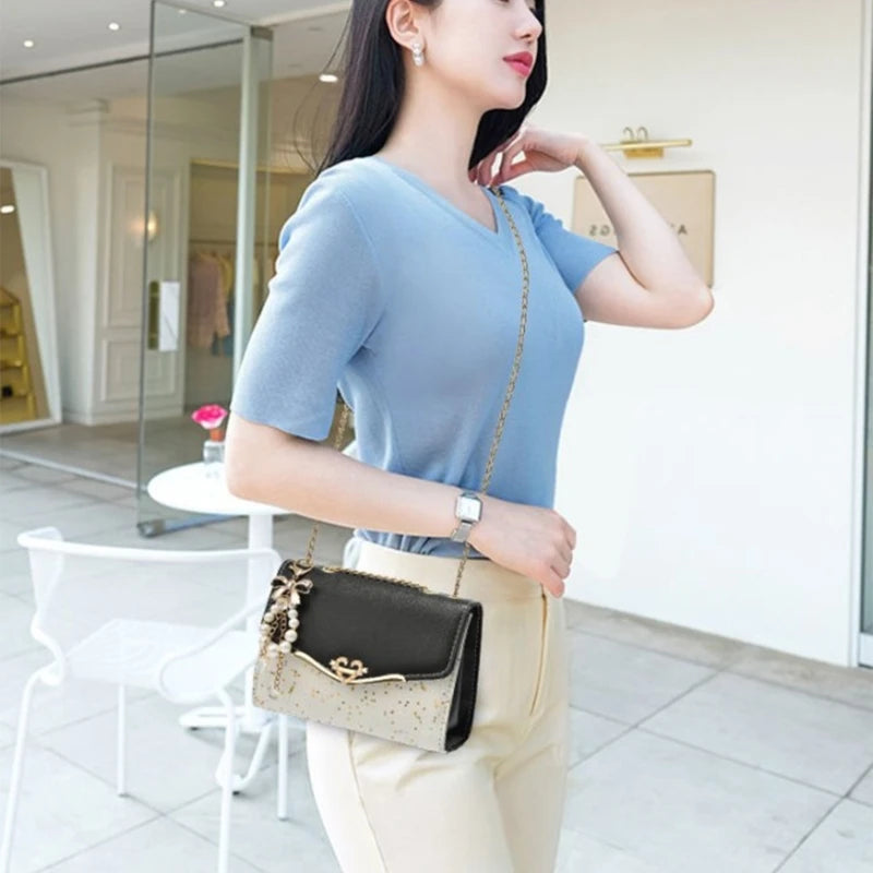 Flap Crossbody Handbag Purse with Convertible Chain Strap Phone Wallet Purse