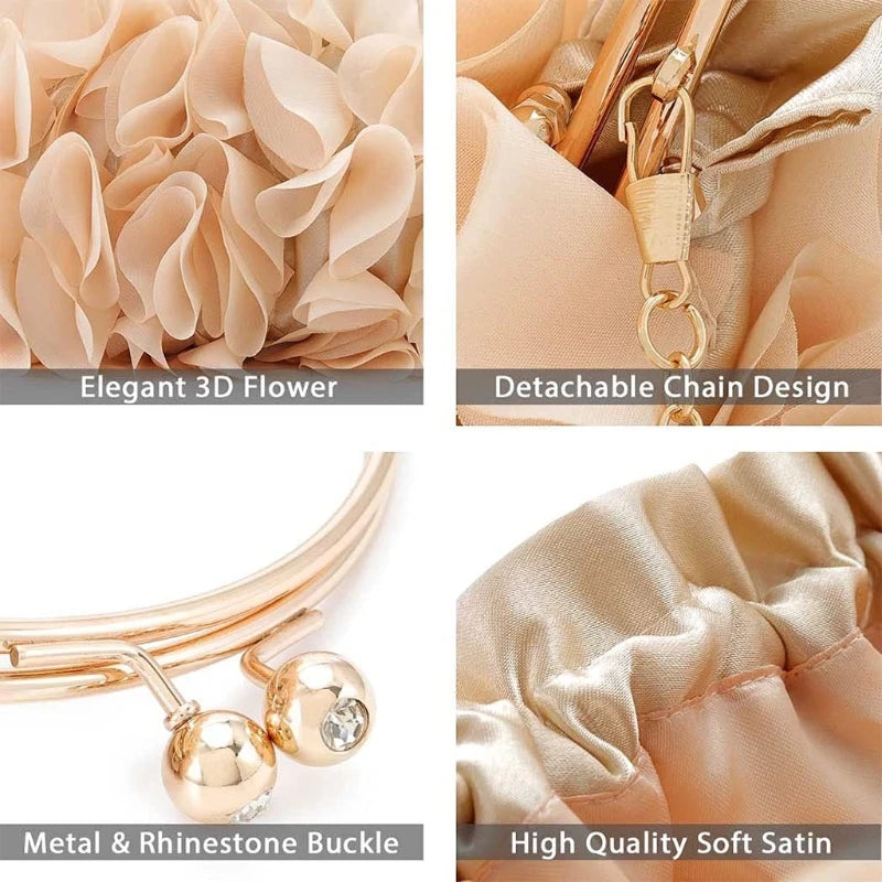 Floral Clutch Purses for Women Flower Evening Bag Party Prom Handbags Bridal Wedding Crossbody Shoulder Bags