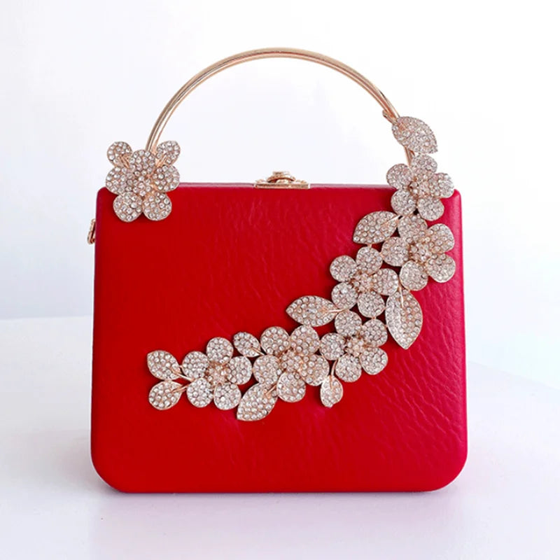 Flower Diamond Wedding Bridal Woman Fashion Handbag Cocktail Prom Floral Crystal Dinner Clutch Purse Banquet Party Evening Bag