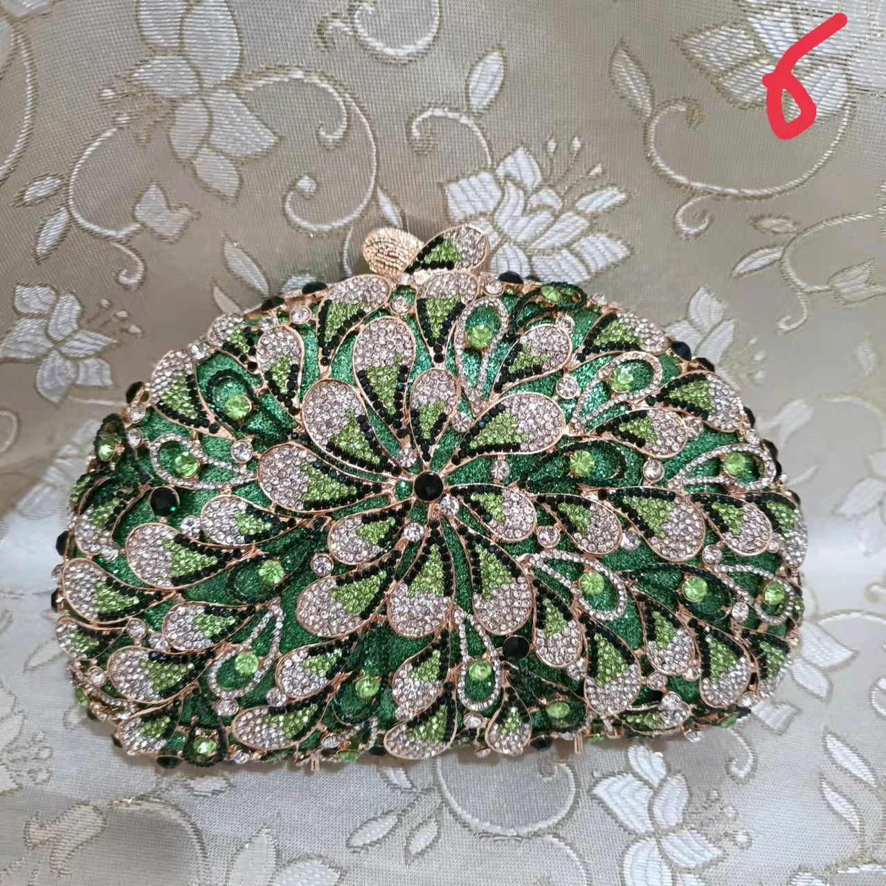 Flower Leaves Green Black Purple Rhinestone Clutch Woman Diamond Evening Purse Wedding Bridal Banquet Bag Party Crystal Handbag