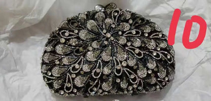 Flower Leaves Green Black Purple Rhinestone Clutch Woman Diamond Evening Purse Wedding Bridal Banquet Bag Party Crystal Handbag