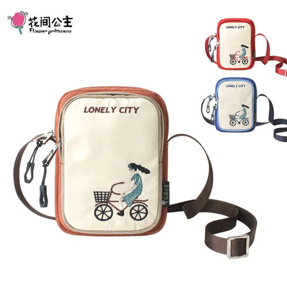 Flower Princess 2024 Summer Nylon Crossbody Small Embroidery Flap s Casual Phone Purse Girl Shoulder Bag