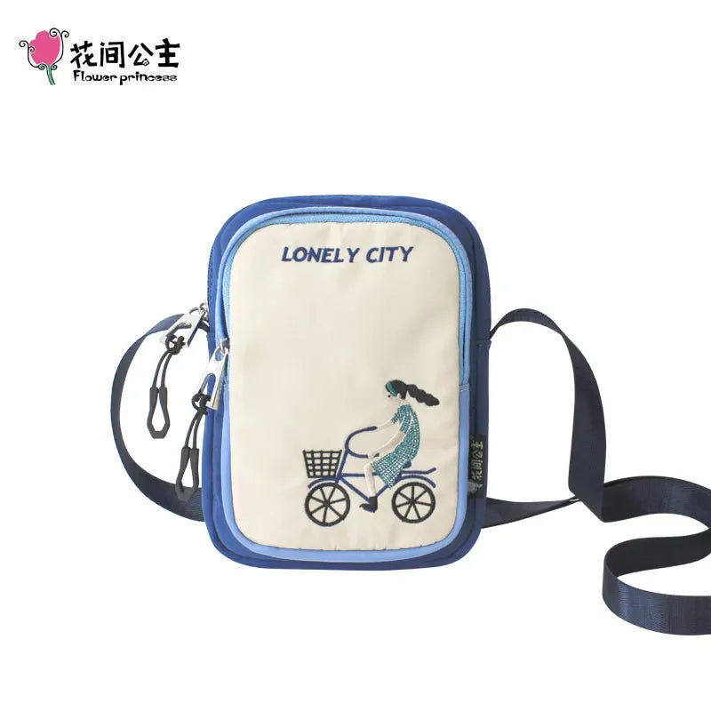 Flower Princess 2024 Summer Nylon Crossbody Small Embroidery Flap s Casual Phone Purse Girl Shoulder Bag