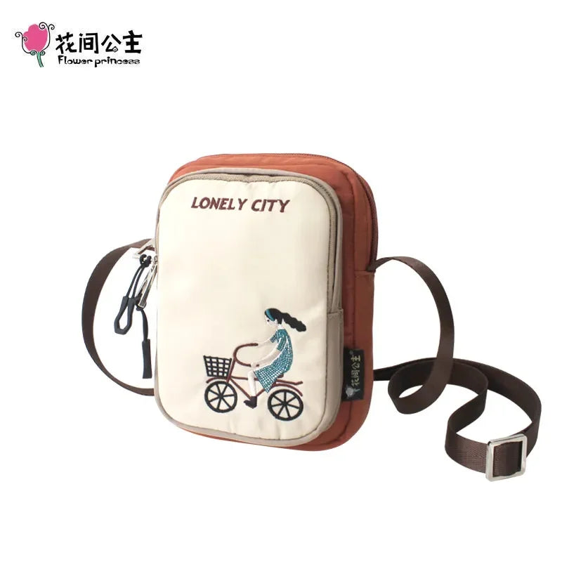 Flower Princess 2024 Summer Nylon Crossbody Small Embroidery Flap s Casual Phone Purse Girl Shoulder Bag
