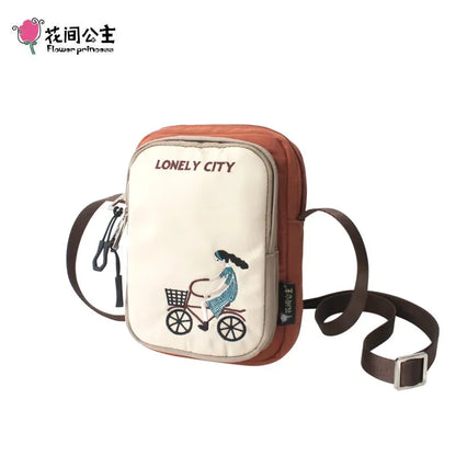 Flower Princess 2024 Summer Nylon Crossbody Small Embroidery Flap s Casual Phone Purse Girl Shoulder Bag