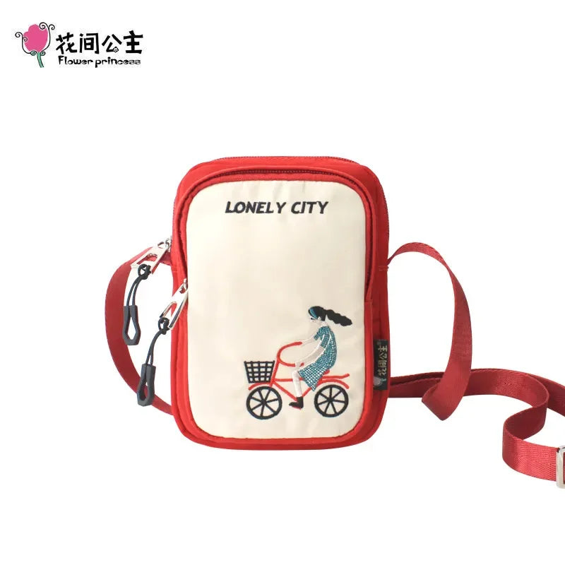 Flower Princess 2024 Summer Nylon Crossbody Small Embroidery Flap s Casual Phone Purse Girl Shoulder Bag