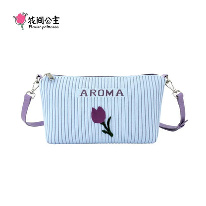 Flower Princess AROMA Designer Fashion Small Shoulder Women's Bag 2024 Trend Knitted Female Crossbody Messenger Bags for Women