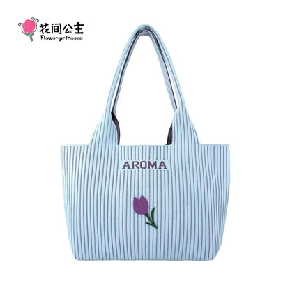 Flower Princess AROMA Women's Bag Handbag 2024 Trend Knitted Original Fashion Designer Large Female Shoulder Tote Bags for Women