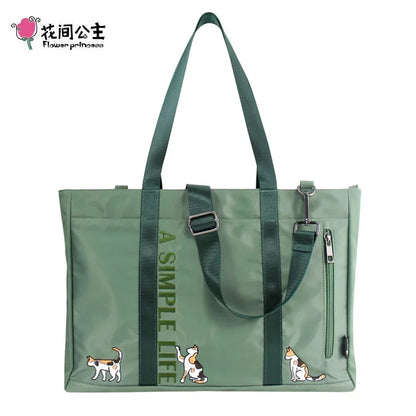 Flower Princess Animal Embroidery Women ShoulderBags Large Capacity Nylon Hand Bags Waterproof Teenage Girls Travel HandBags
