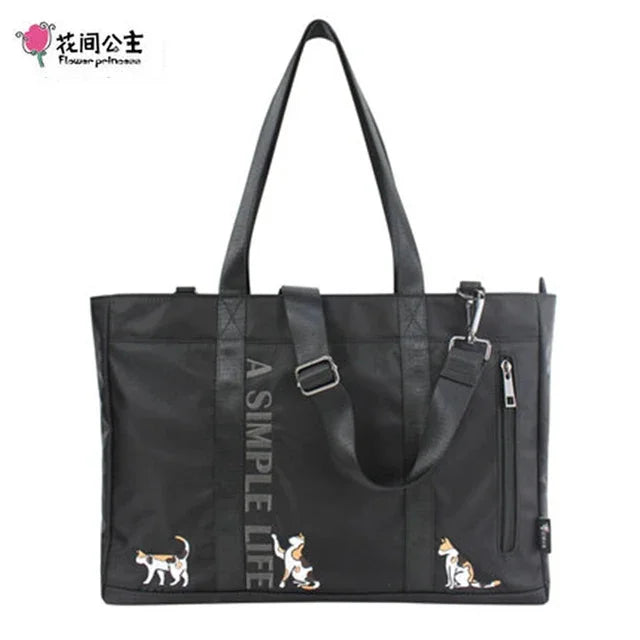 Flower Princess Animal Embroidery Women ShoulderBags Large Capacity Nylon Hand Bags Waterproof Teenage Girls Travel HandBags