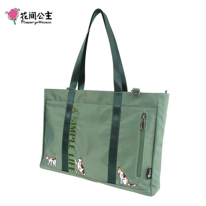 Flower Princess Animal Embroidery Women ShoulderBags Large Capacity Nylon Hand Bags Waterproof Teenage Girls Travel HandBags