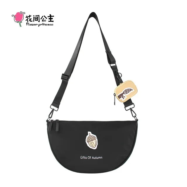 Flower Princess Autumn Gift Women's 2024 Trend Black Nylon Messenger Crossbody Shoulder Dumpling Female Bags For Women