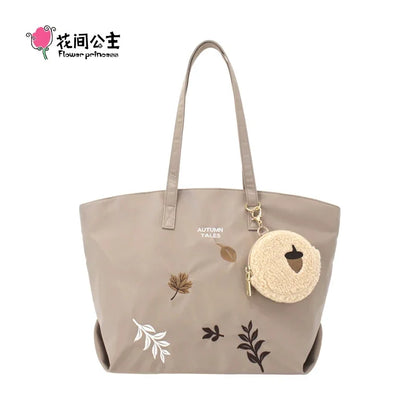 Flower Princess Autumn Tales Women's Fall/Winter New Shoulder Tote Handbag Female Large Big Fashion Black Light Nylon Bag