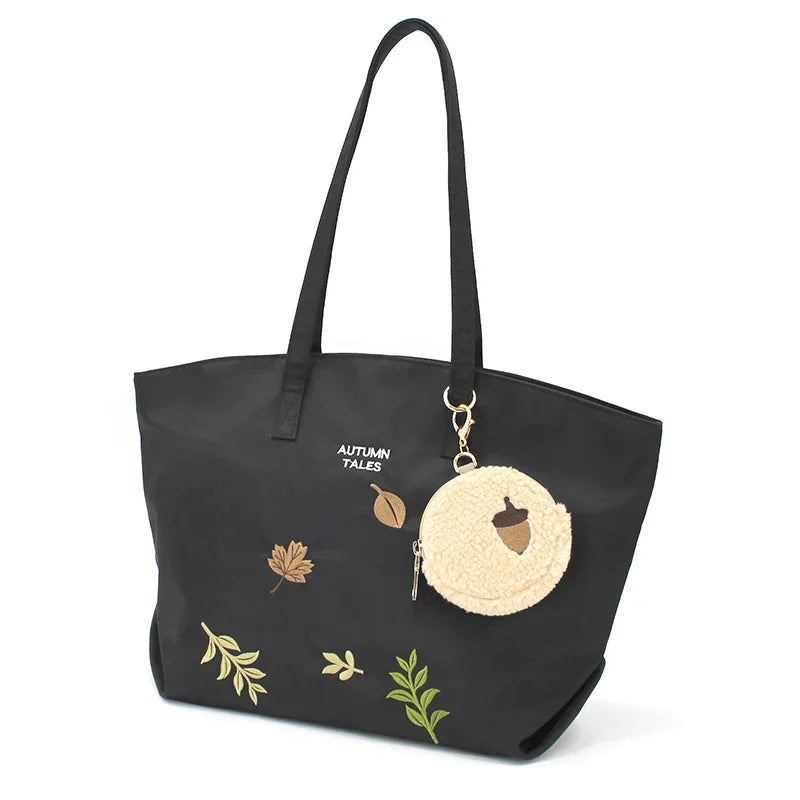 Flower Princess Autumn Tales Women's Fall/Winter New Shoulder Tote Handbag Female Large Big Fashion Black Light Nylon Bag