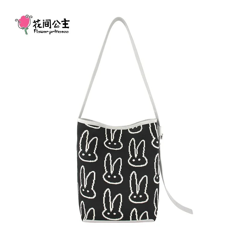 Flower Princess BUUNY Women's 2024 Trend Knitted Bucket Designer Fashion Shoulder Crossbody Girl Female Bags for Women