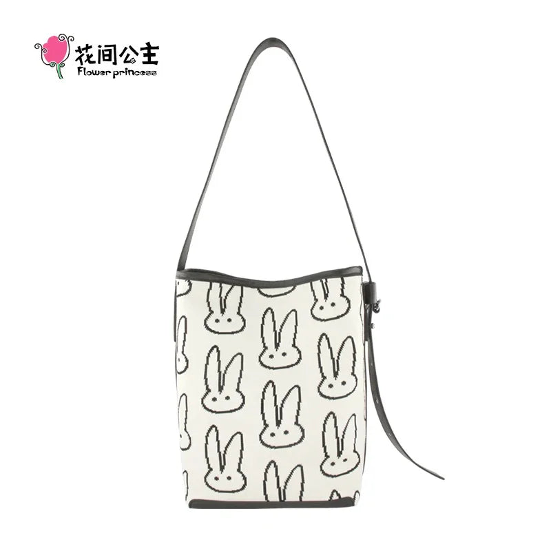 Flower Princess BUUNY Women's 2024 Trend Knitted Bucket Designer Fashion Shoulder Crossbody Girl Female Bags for Women