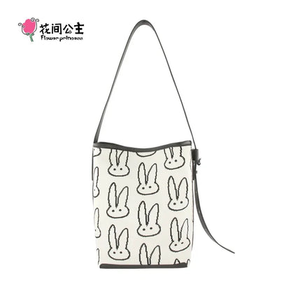Flower Princess BUUNY Women's 2024 Trend Knitted Bucket Designer Fashion Shoulder Crossbody Girl Female Bags for Women