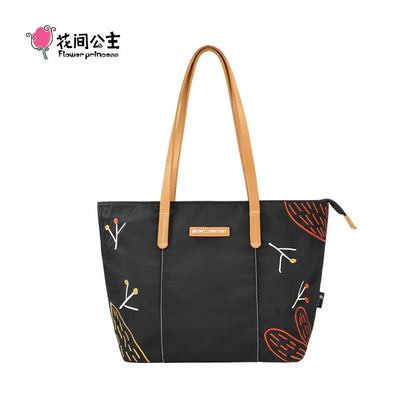 Flower Princess Brand Secret Territory 2024 Women's New Fashion Black Large Big Nylon Cloth Handbag Shoulder Tote Female Bag