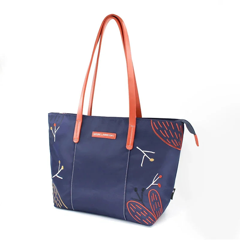 Flower Princess Brand Secret Territory 2024 Women's New Fashion Black Large Big Nylon Cloth Handbag Shoulder Tote Female Bag