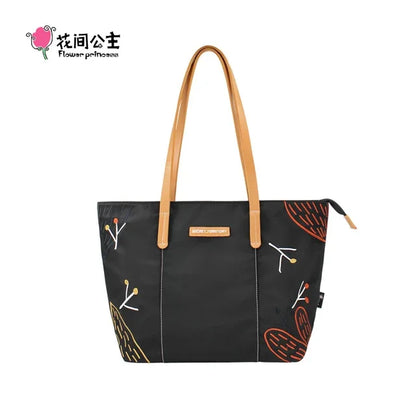 Flower Princess Brand Secret Territory 2024 Women's New Fashion Black Large Big Nylon Cloth Handbag Shoulder Tote Female Bag