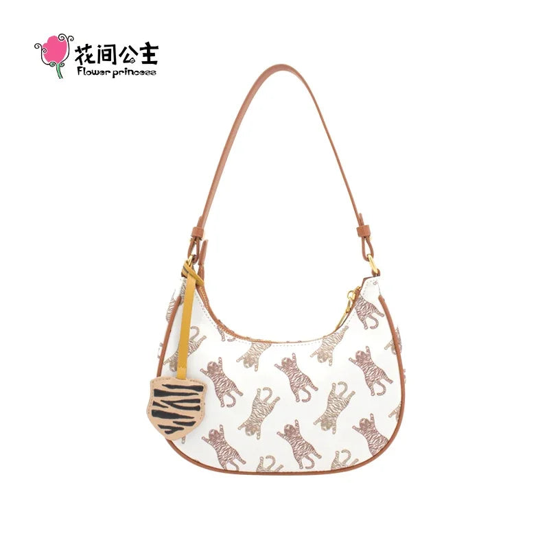 Flower Princess Crouching Tiger Summer Autumn New Women's Small Black White Nylon Cloth Underarm Shoulder Handbag Female Bag