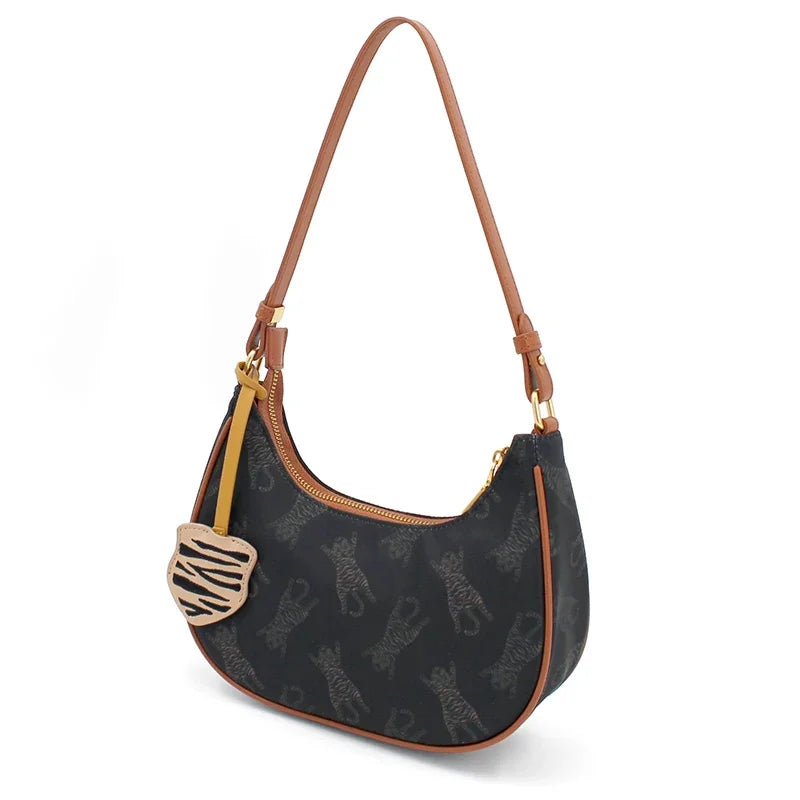 Flower Princess Crouching Tiger Summer Autumn New Women's Small Black White Nylon Cloth Underarm Shoulder Handbag Female Bag