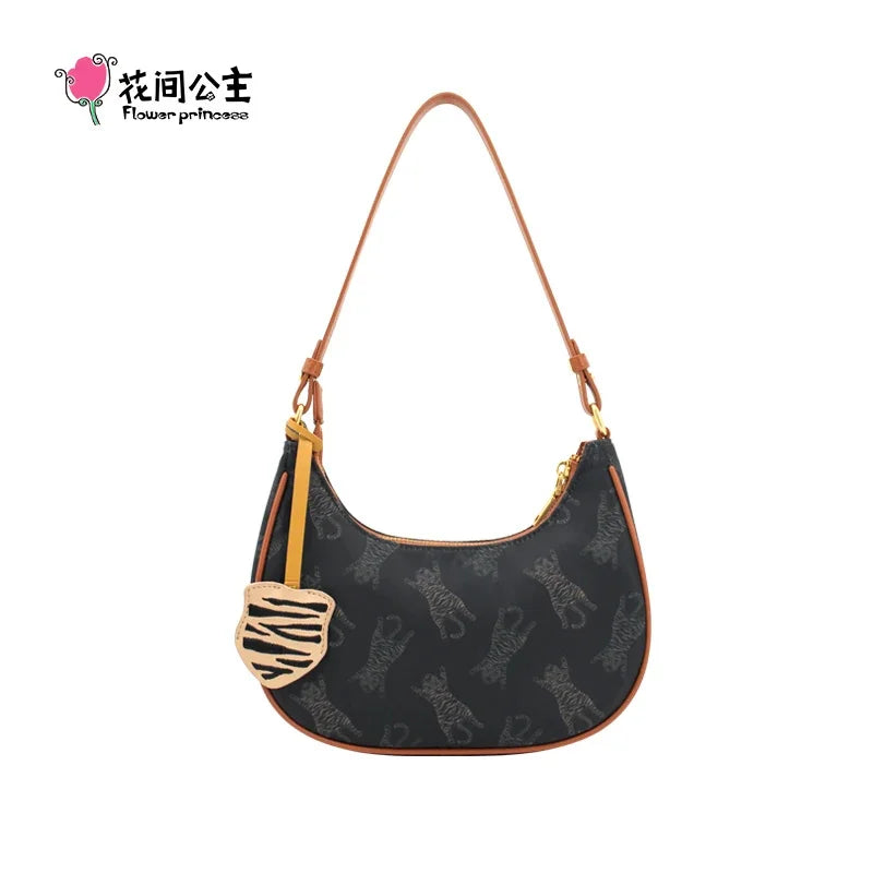 Flower Princess Crouching Tiger Summer Autumn New Women's Small Black White Nylon Cloth Underarm Shoulder Handbag Female Bag