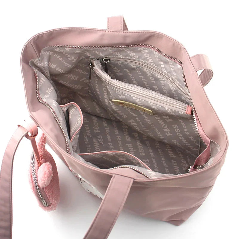 Flower Princess GO WITH ME New 2024 Female Shoulder Women's Bag Woman Designer Cute Pink Big Nylon Handbags Tote Bags for Women