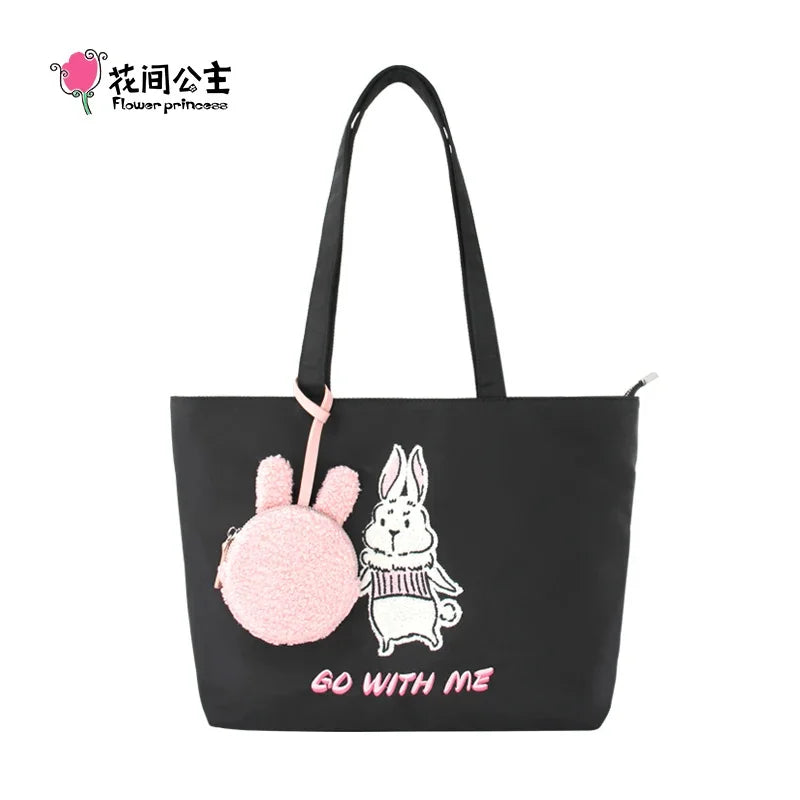 Flower Princess GO WITH ME New 2024 Female Shoulder Women's Bag Woman Designer Cute Pink Big Nylon Handbags Tote Bags for Women