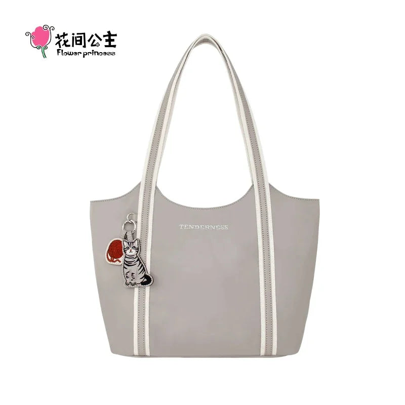 Flower Princess Gentle Cat Women's Bag 2024 Trend New in Fashion Autumn Winter Original Niche Nylon Shoulder Tote Bags for Women