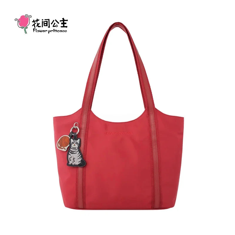 Flower Princess Gentle Cat Women's Bag 2024 Trend New in Fashion Autumn Winter Original Niche Nylon Shoulder Tote Bags for Women