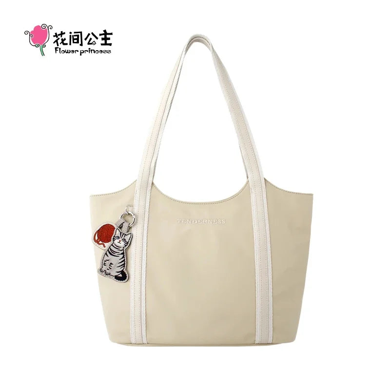 Flower Princess Gentle Cat Women's Bag 2024 Trend New in Fashion Autumn Winter Original Niche Nylon Shoulder Tote Bags for Women