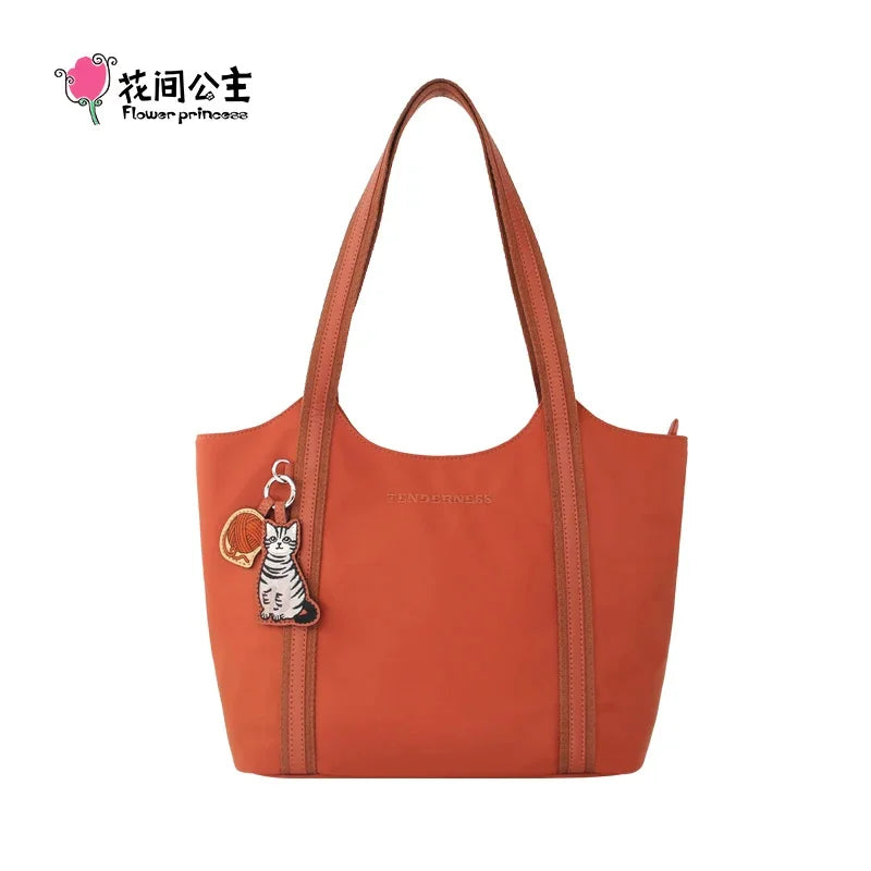 Flower Princess Gentle Cat Women's Bag 2024 Trend New in Fashion Autumn Winter Original Niche Nylon Shoulder Tote Bags for Women