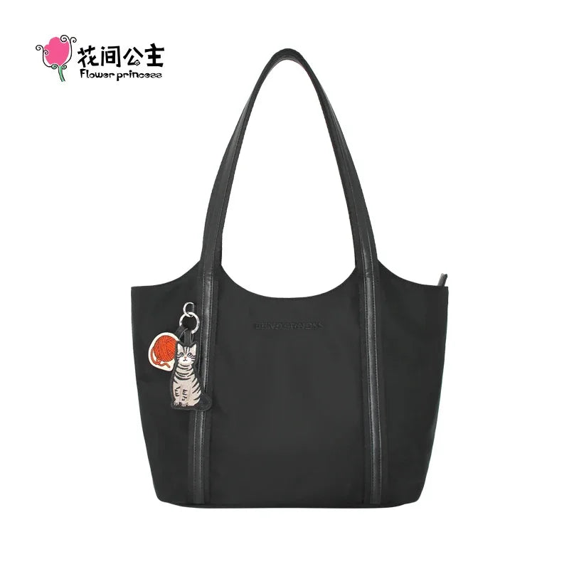 Flower Princess Gentle Cat Women's Bag 2024 Trend New in Fashion Autumn Winter Original Niche Nylon Shoulder Tote Bags for Women