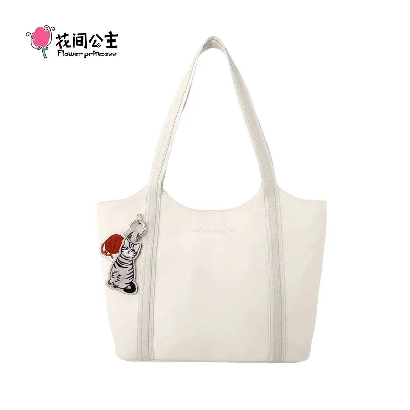 Flower Princess Gentle Cat Women's Bag 2024 Trend New in Fashion Autumn Winter Original Niche Nylon Shoulder Tote Bags for Women